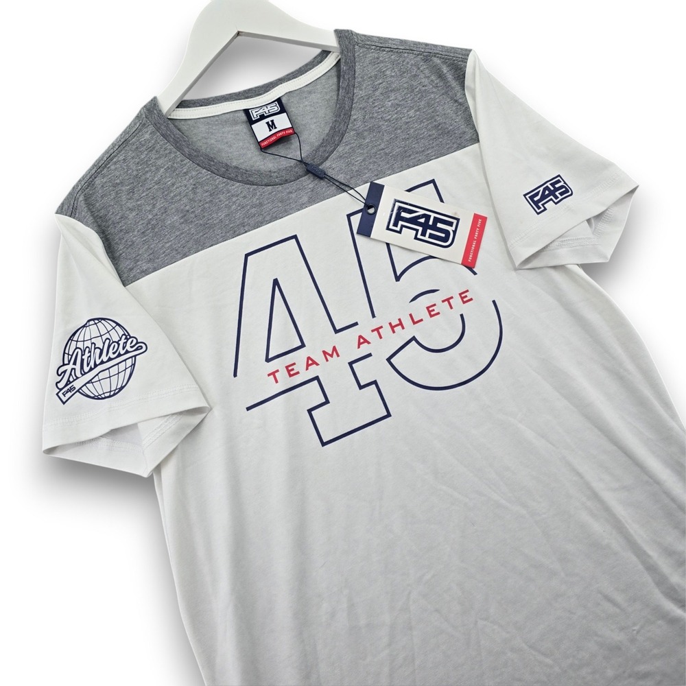 F45 Training Mens Team Athlete T-Shirt Size M White Gray Colorblock Graphic NWT